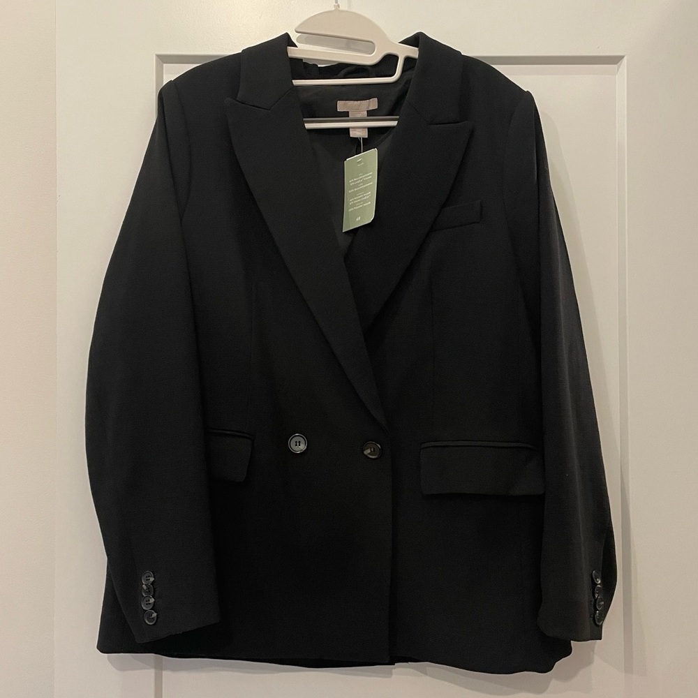 H&M Doublebreasted Black Woven Suit Jacket Medium
